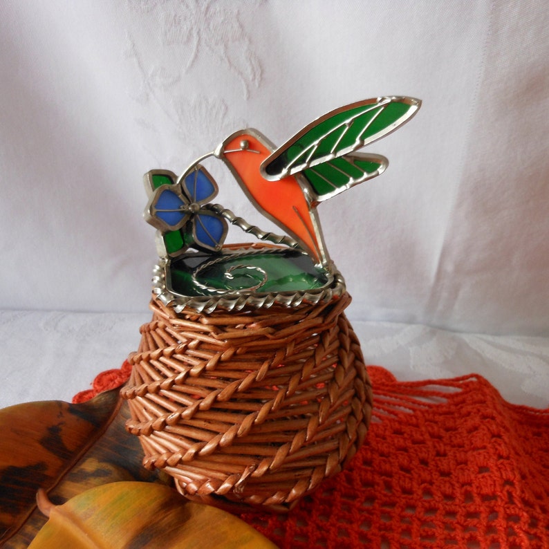 Hummingbird Stained Glass Vintage Collectible Table Top Decor Suncatcher Ornament Hand Crafted Art Glass