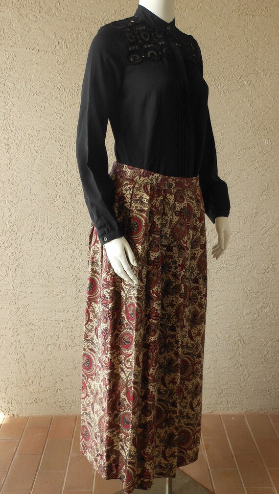 Vintage Paisley Floral Pleated Midi Skirt Classic… - image 3