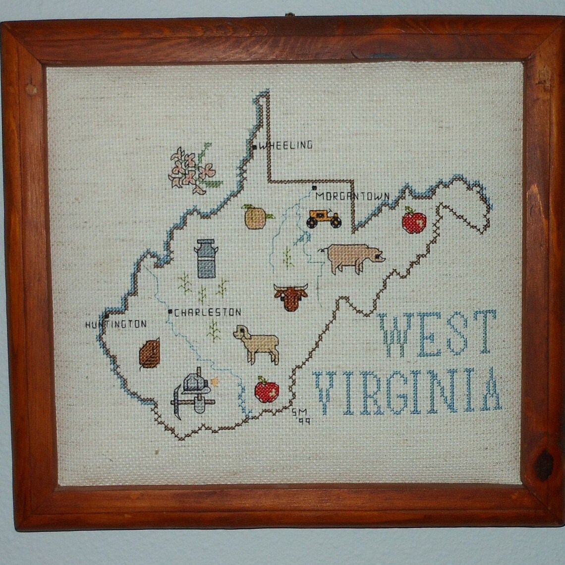West Virginia State Framed Cross Stitch Stuffed Vintage 80s Etsy