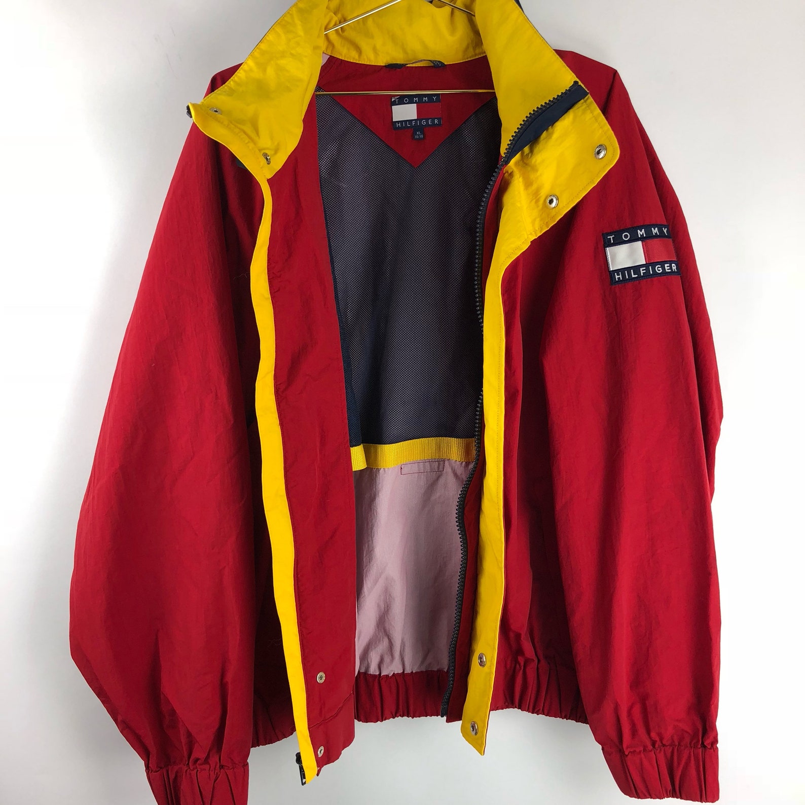 Vintage Tommy Hilfiger Chaqueta XL Spellout 90s Bandera Etsy