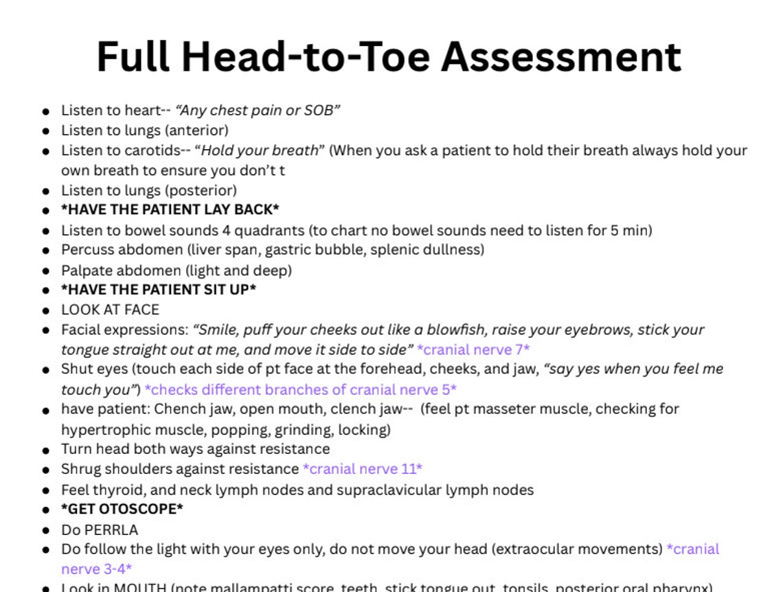 Primary Care Resource/cheat Sheet Head to Toe Assessment in 5 Minutes Primary Care Resource/cheat Sheet Head to Toe Assessment in 5 Minutes