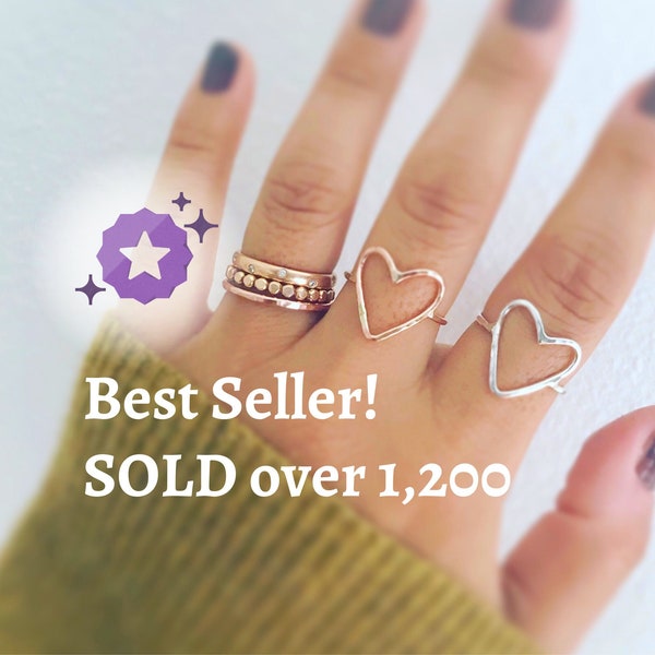 Heart Ring, Love Ring, Open Heart Ring, Heart Ring, Boho Ring, Gold Stacking Ring, Hammered Ring, Minimalist Heart Ring, Gift for her