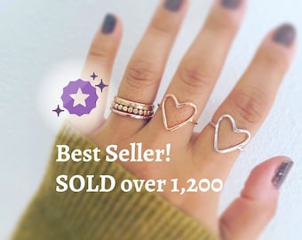 Heart Ring, Love Ring, Open Heart Ring, Heart Ring, Boho Ring, Gold Stacking Ring, Hammered Ring, Minimalist Heart Ring, Gift for her