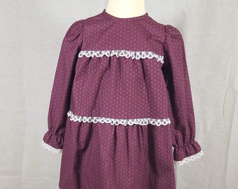 Girl's Toddler Dress - Size 3T - 100% Cotton - Plum - Long Sleeve Dress - Ready to Ship