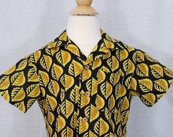 Boy's Toddler Shirt - Size 2T - Button-Up Shirt - 100% Cotton - Indian Block Print - Black & Gold - Ready to Ship