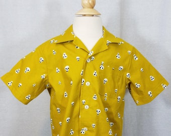 Boy's Toddler Shirt - Size 4T - 100% Cotton - Button-Up Shirt - Mustard - Skulls - Ready to Ship