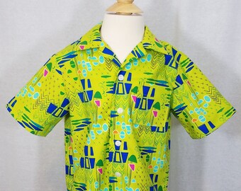 Boy's Toddler Shirt - Size 4T - 100% Cotton - Button-Up Shirt - Lime Green - Mid-century Modern - Ready to Ship