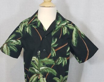 Boy's Toddler Aloha Shirt - Size 3T - Button-Up Shirt - Hawaiian - 100% Cotton - Black & Green with Palm Trees - Ready to Ship