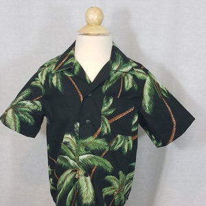 Boy&#39;s Toddler Aloha Shirt - Size 3T - Button-Up Shirt - Hawaiian - 100% Cotton - Black & Green with Palm Trees - Ready to Ship