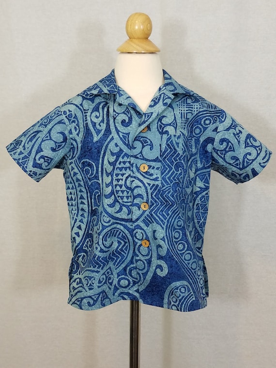 Boy's Toddler Aloha Shirt - Size 2T - Button-Up Shirt - Toddler Hawaiian Shirt - Polynesian - 100% Cotton - Blue Shirt - Ready to Ship