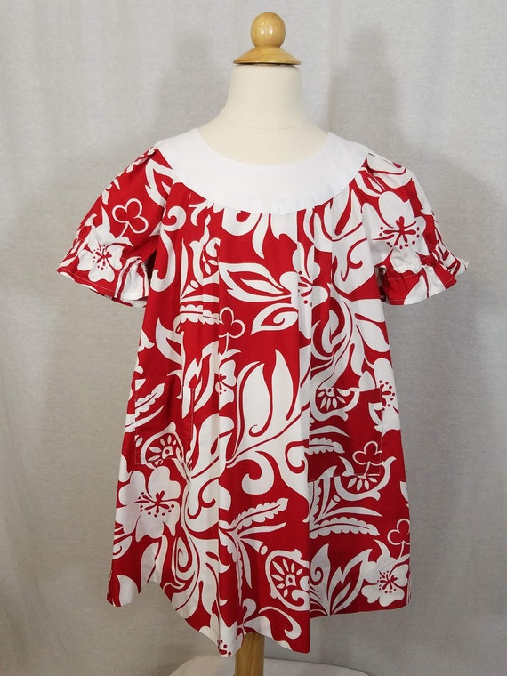 Girl's Aloha Dress - Size 8 - Polynesian Print - 100% Cotton - Hawaiian  Muumuu - Red and White Floral - Ready to Ship - Etsy