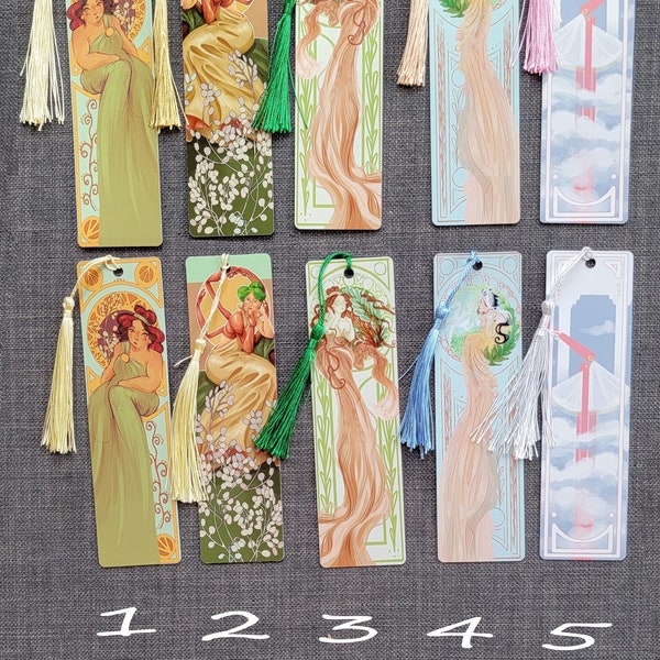 Green Tea Bookmarks | Metallic art print bookmarks with silk tassels