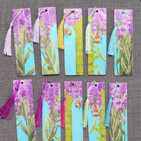 Lavender Bookmarks | Metallic art print bookmarks with silk tassels