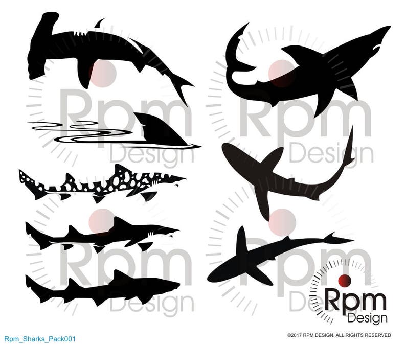 Download Sharks SVG File Shark Hammer Head Tiger Shark Jaws Fish | Etsy