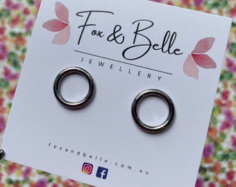 Stainless steel hoop studs. Simple stud earrings. Hypoallergenic studs. Butterfly back. Silver studs.