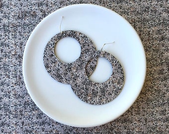 Cork earrings with leather backing - The Eclipse in mini leopard. Hypoallergenic sterling silver hooks. Light weight earrings.