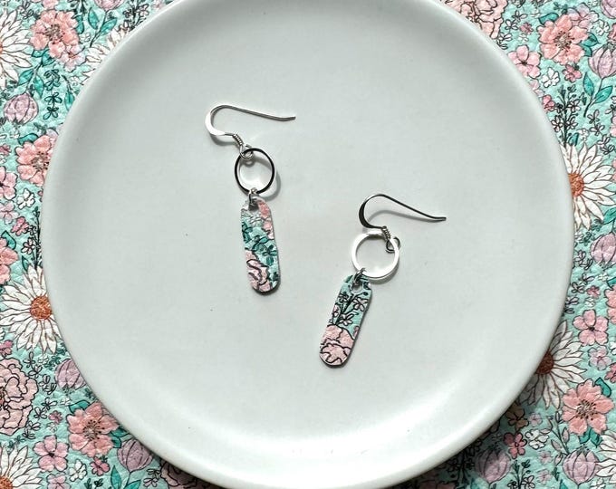 Featured listing image: Dainty dangles in boho floral. Leather dangle earrings. Light weight earrings. Boho earrings. Floral earrings. Hoop earrings.