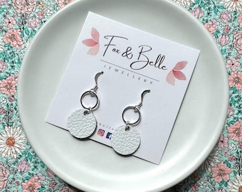 Leather earrings. White Swing dangle earrings. Sterling silver hooks. Light weight. Leather dangles. White earrings.
