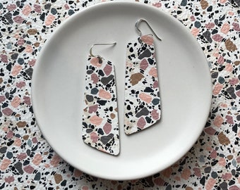 Leather earrings- The Nova in granite. Light weight earrings. Hypoallergenic sterling silver hook.