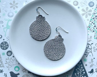 Christmas bauble earring in silver. Round bauble earrings. Christmas earrings. Xmas earrings. Bauble earrings.