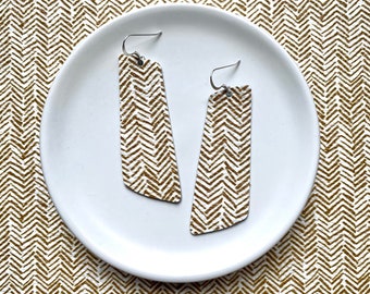 Leather earrings- The Nova in gold chevron. Gold earrings. Chevron earrings. Light weight earrings. Hypoallergenic sterling silver hook.