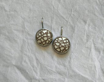 Leather Drop Studs in white & chestnut mosaic.  Hypoallergenic surgical stainless steel bezel.