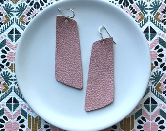 Leather earrings- The Nova in blush pink. Light weight earrings. Hypoallergenic sterling silver hook.