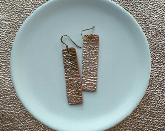 Leather earrings- Bar design in rose gold. Hypoallergenic sterling silver hooks. Light weight earrings.