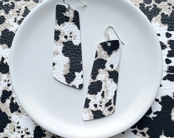 Leather earrings- The Nova in alpine  leopard. Light weight earrings. Hypoallergenic sterling silver hook. Leopard earrings.