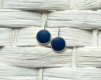 Leather Drop Studs in royal blue. Hypoallergenic surgical stainless steel bezel.
