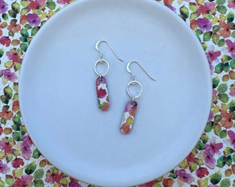 Dainty dangles in summer blooms. Leather dangle earrings. Light weight earrings. Floral earrings. Flower earrings. Hoop earrings.