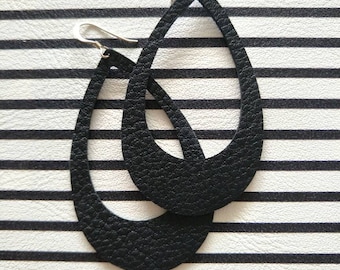 Leather Earrings- Silhouette black beauty print. Hypoallergenic sterling silver hooks. Light weight earrings.