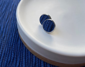 Leather studs Bamboo Weave in blue print. Hypoallergenic surgical stainless steel bezel.