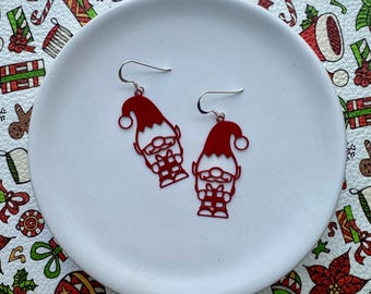 Christmas knome dangle earrings. Cute red knome earrings. Sterling silver hooks. Christmas earrings