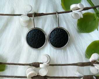 Leather Drop Studs in black beauty . Hypoallergenic surgical stainless steel bezel.