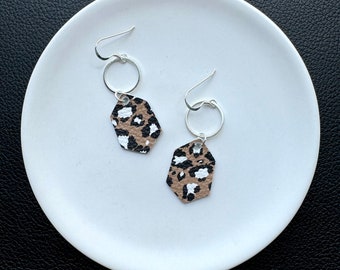 Leather earrings. Wild thing leopard Stella dangle earrings. Sterling silver hooks. Light weight. Leather dangles. Leopard earrings.