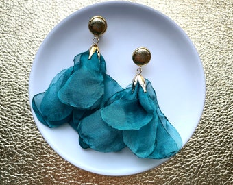 Leather earrings- bluebells in Jade. Soft material earrings. Stainless steel gold stud with floral detail. Jade earrings. Light weight.