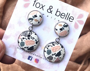 Swing Stud leather earrings. Double circle studs. Your choice of leather colours. Custom made to order.