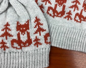 Knitting Machine Pattern - Beanie With Fox and Tree - 4.5 Mm