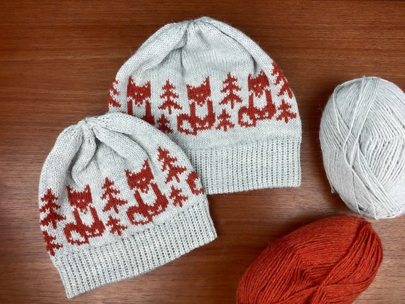 Knitting Machine Pattern - Beanie With Fox and Tree - 4.5 Mm