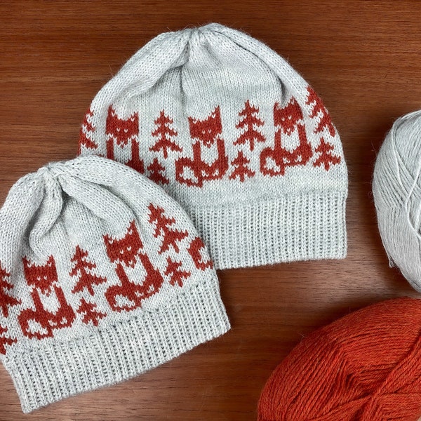 Knitting Machine Pattern - Beanie with fox and tree - 4.5 mm standard gauge knitting machine - Silver Reed SK280 - 24 stitches pattern