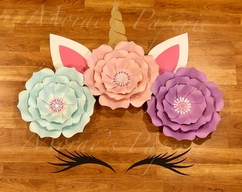 Unicorn Paper Flower Set - Unicorn Backdrop - Unicorn Decor - Unicorn Birthday Party