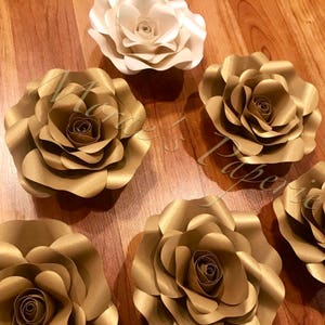 5 or 10 pc Champagne and Gold Mini Rose Paper Flower Set Paper Flower Backdrop Wedding Backdrop Flower Wall image 2