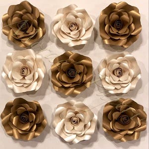 5 or 10 pc Champagne and Gold Mini Rose Paper Flower Set Paper Flower Backdrop Wedding Backdrop Flower Wall image 1