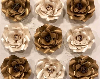 5 or 10 pc Champagne and Gold Mini Rose Paper Flower Set - Paper Flower Backdrop - Wedding Backdrop - Flower Wall