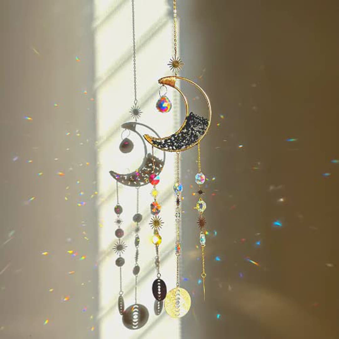 Crystal Suncatcher Crescent Moon Home Decor Boho Christmas Etsy