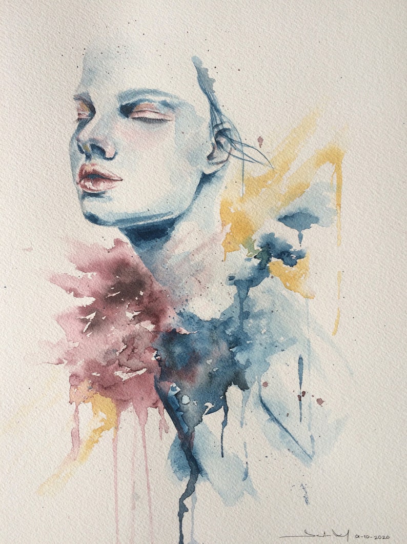 ORIGINAL WATERCOLOR PAINTING ~ Unlocked Soul ~ unique watercolor portrait abstract watercolor painting