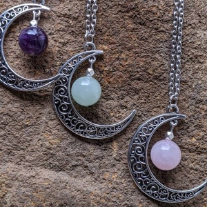 Cresent Moon Necklace | Moonstone Pendant | Silver Cresent Moon | Crystal Pendant | Gifts For Her | Moon Crystal Necklace | Handmade l Boho