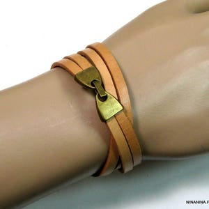 Bracelet homme cuir et métal bronze N2301 image 3