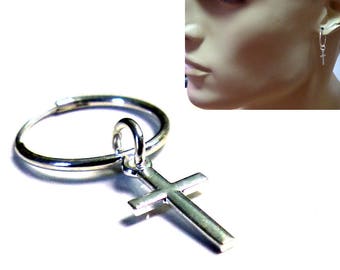 Earring hoop sterling silver cross N3146 man